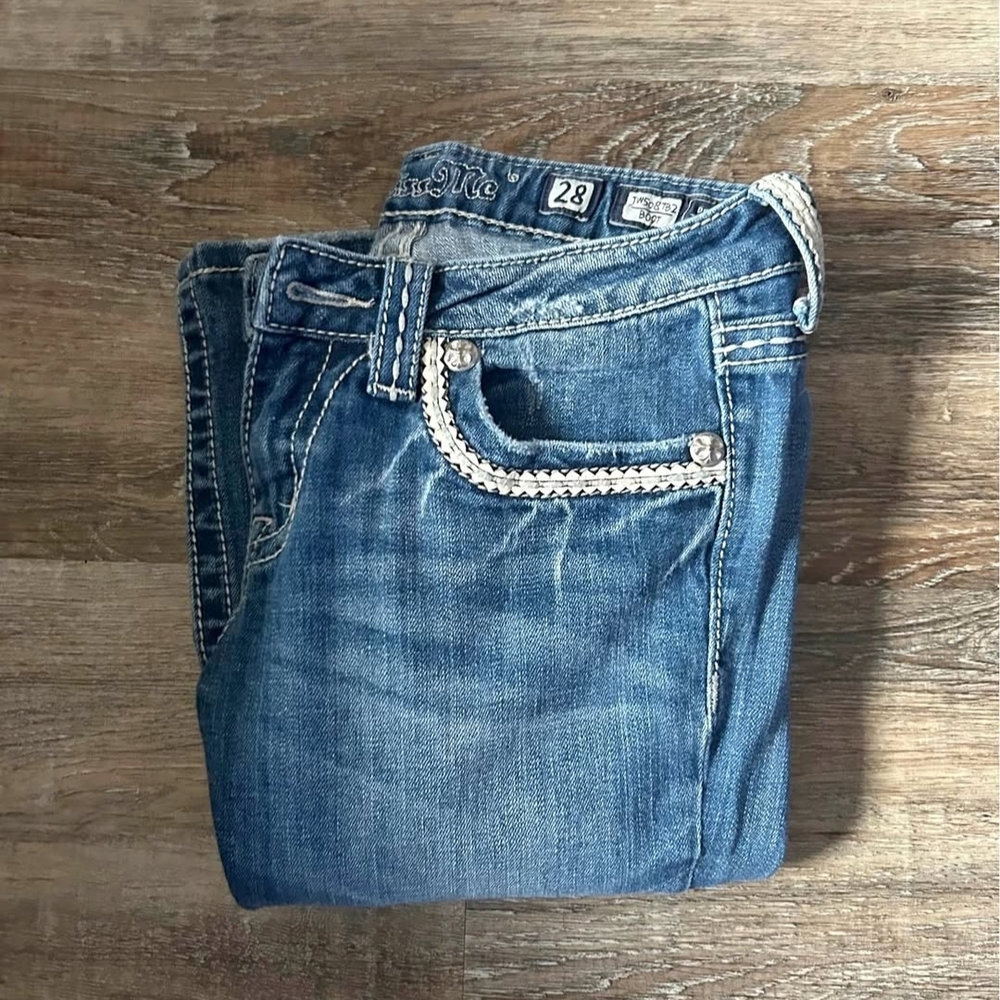 Miss Me Blue Boot Cut Jeans with Embellished Trim